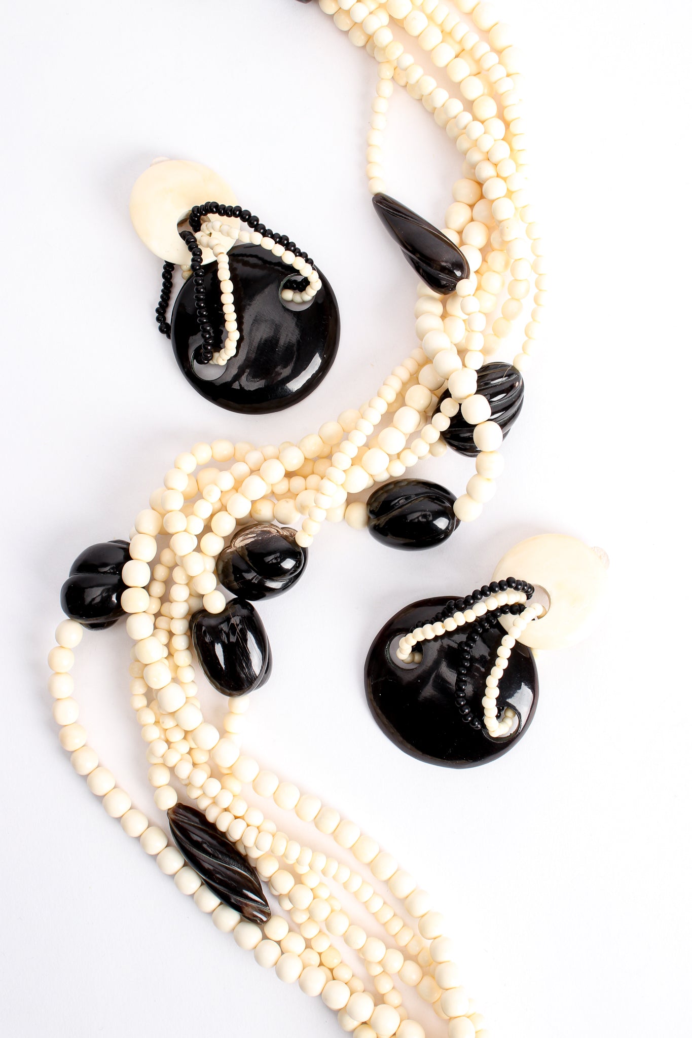Gerda Lynggaard Pour Monies Vintage Beaded Bone Horn Collar Necklace & Earring Set at Recess LA