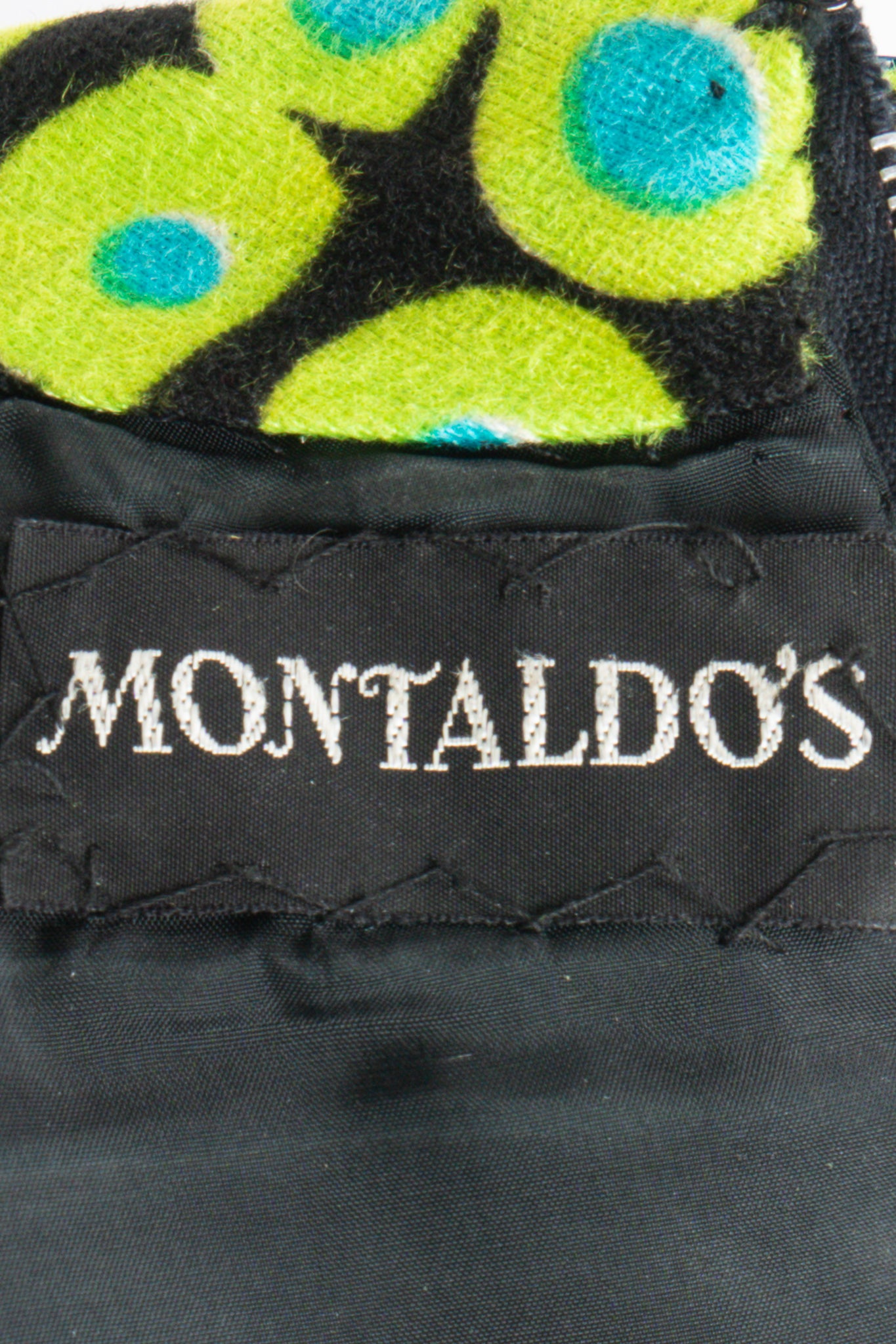 Vintage Montaldo's Graphic Rainbow Sequin Velveteen Dress label at Recess LA