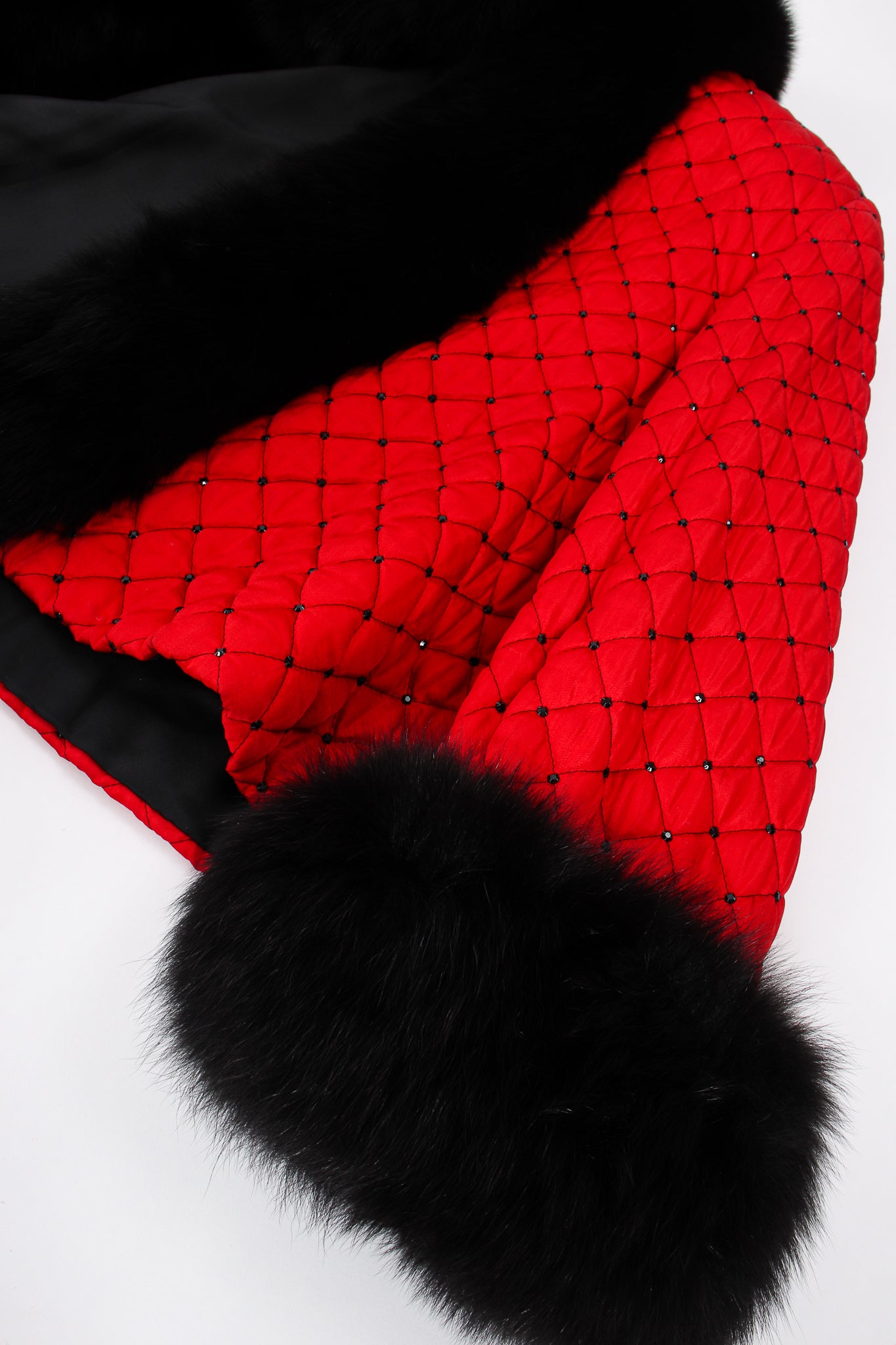 Vintage Montaldos Quilted Fur Trim Swing Jacket sleeve detail at Recess Los Angeles