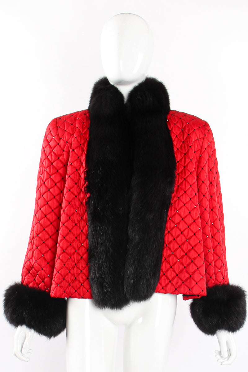 Vintage Montaldos Quilted Fur Trim Swing Jacket on Mannequin front at Recess Los Angeles