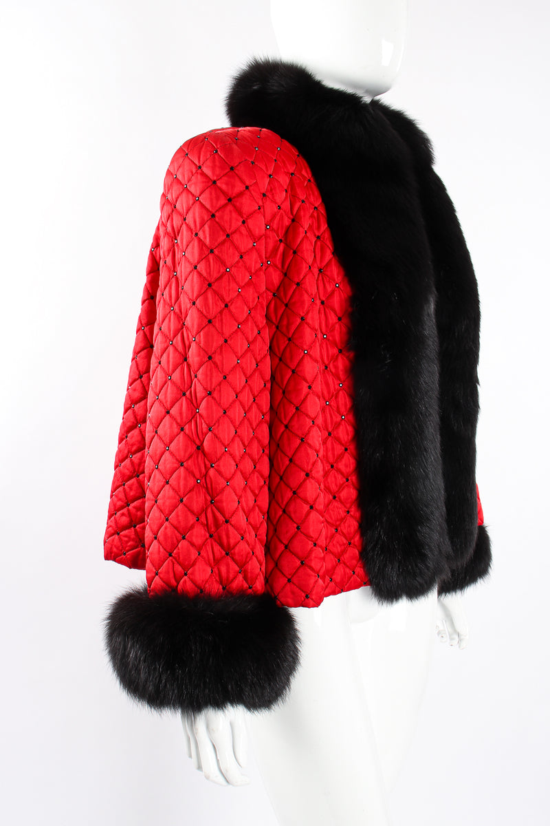 Vintage Montaldos Quilted Fur Trim Swing Jacket on Mannequin angle at Recess Los Angeles