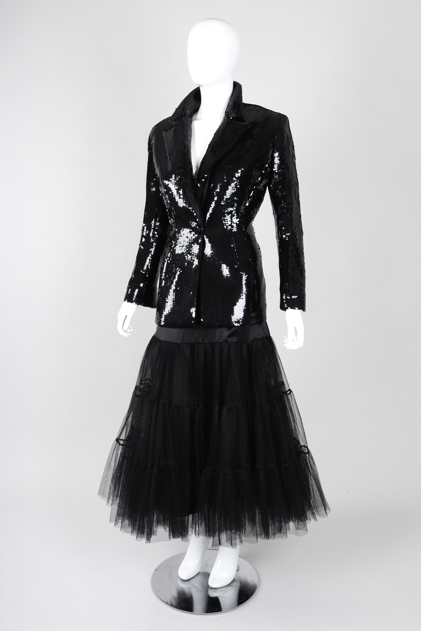 Recess Los Angeles Vintage Badgley Mischka Liquid Sequin Jacket & Skirt Suit Set
