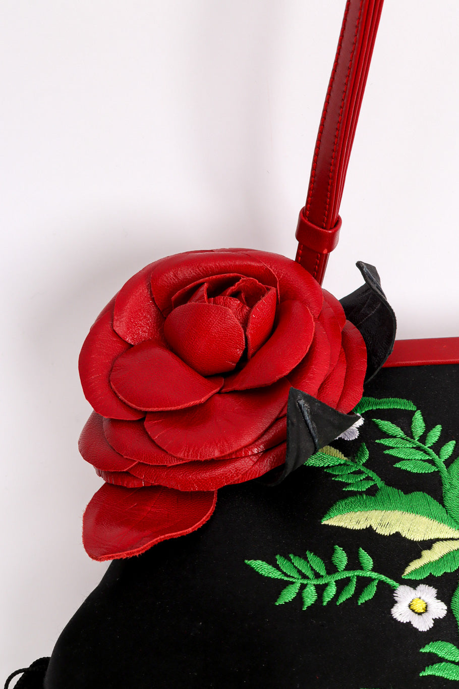 Vintage Moschino Embroidered Floral Fringe Shoulder Bag rose decal @recessla