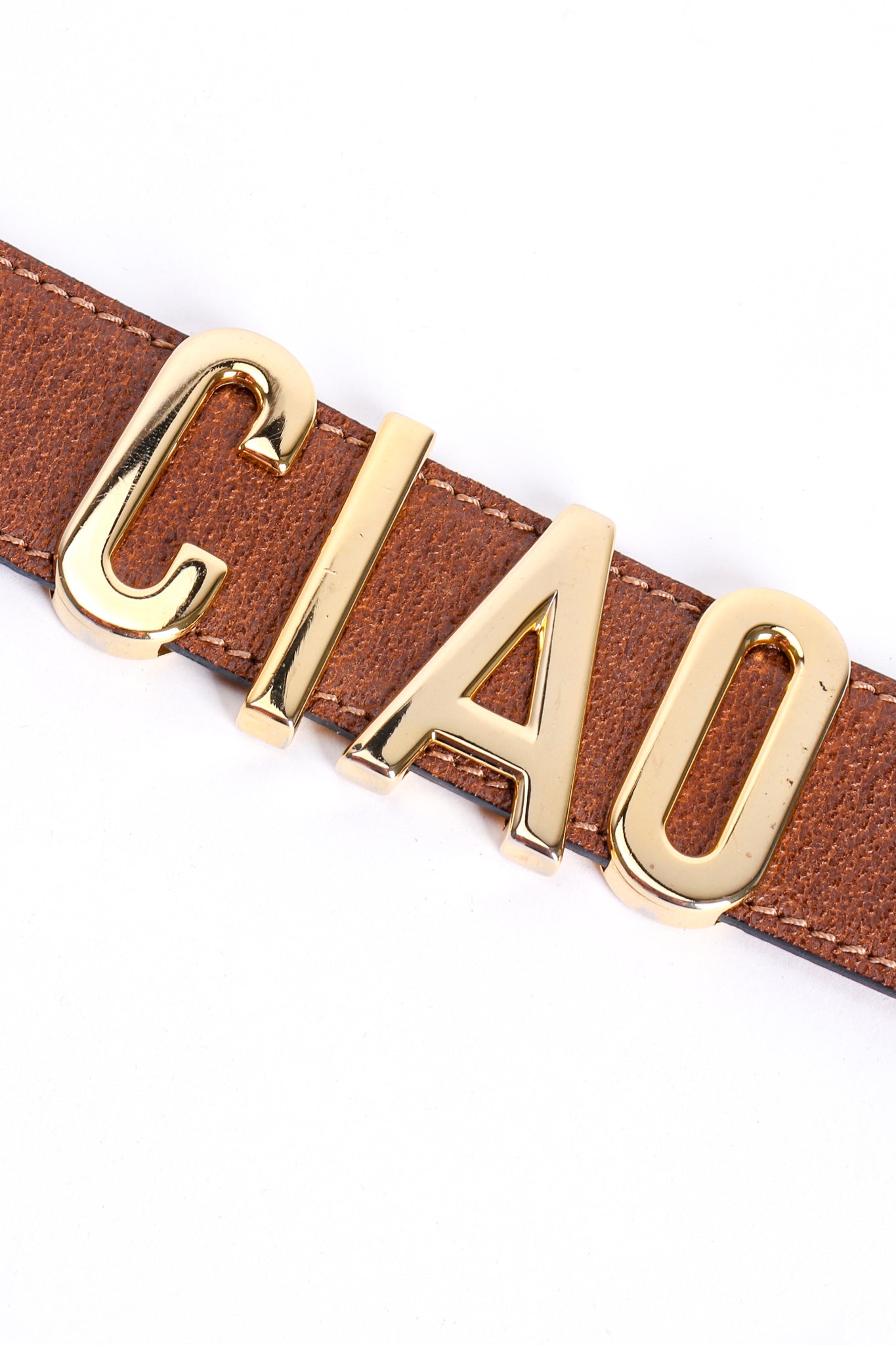 Vintage Moschino Ciao Ciao Ciao Leather Belt detail at Recess Los Angeles