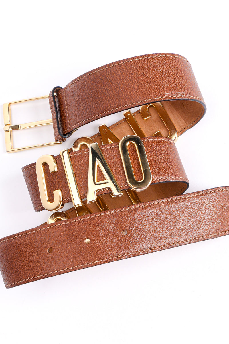Vintage Moschino Ciao Ciao Ciao Leather Belt detail at Recess Los Angeles