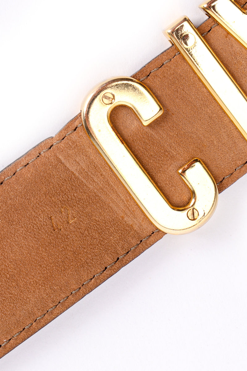 Vintage Moschino Ciao Ciao Ciao Leather Belt backside indentations at Recess Los Angeles