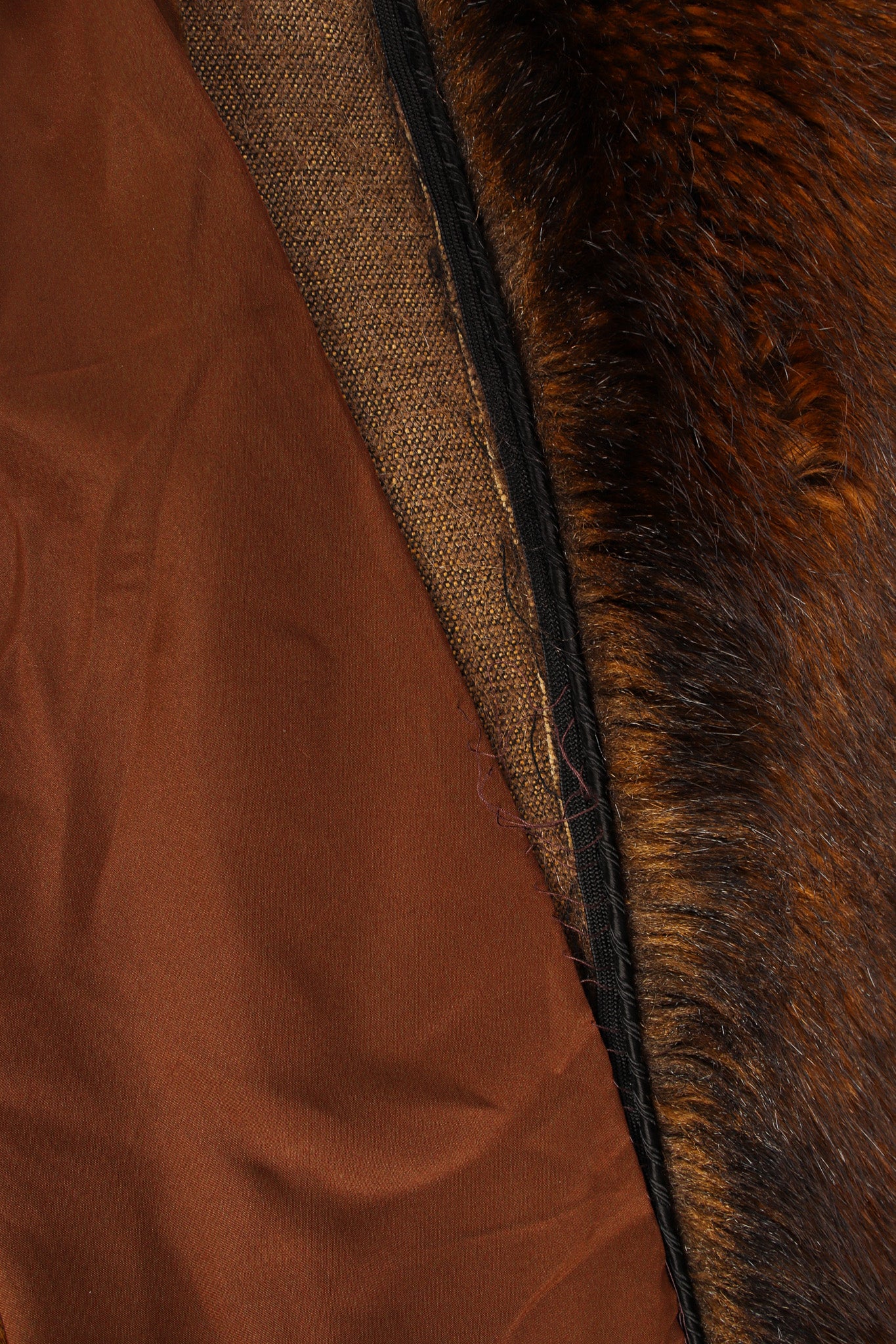Vintage Moschino Fur For Fun Striped Faux Fur Coat detached lining close @ Recess LA
