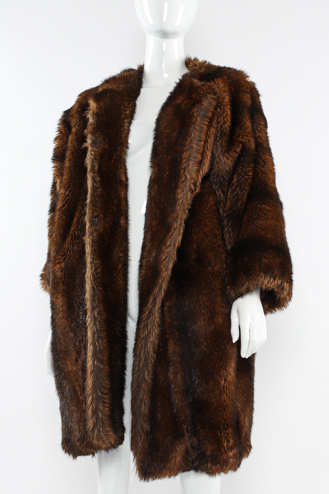 Vintage Moschino Fur For Fun Striped Faux Fur Coat mannequin close front @ Recess LA