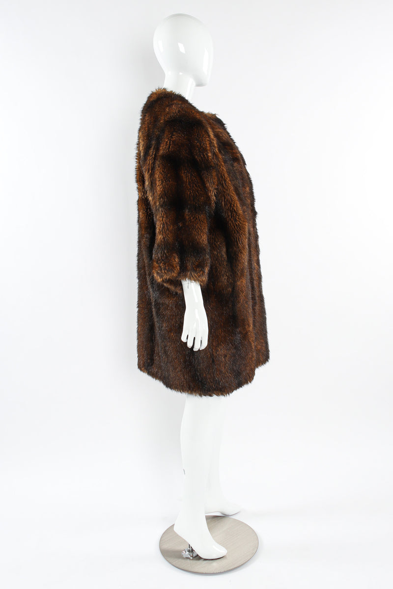 Vintage Moschino Fur For Fun Striped Faux Fur Coat mannequin side @ Recess LA