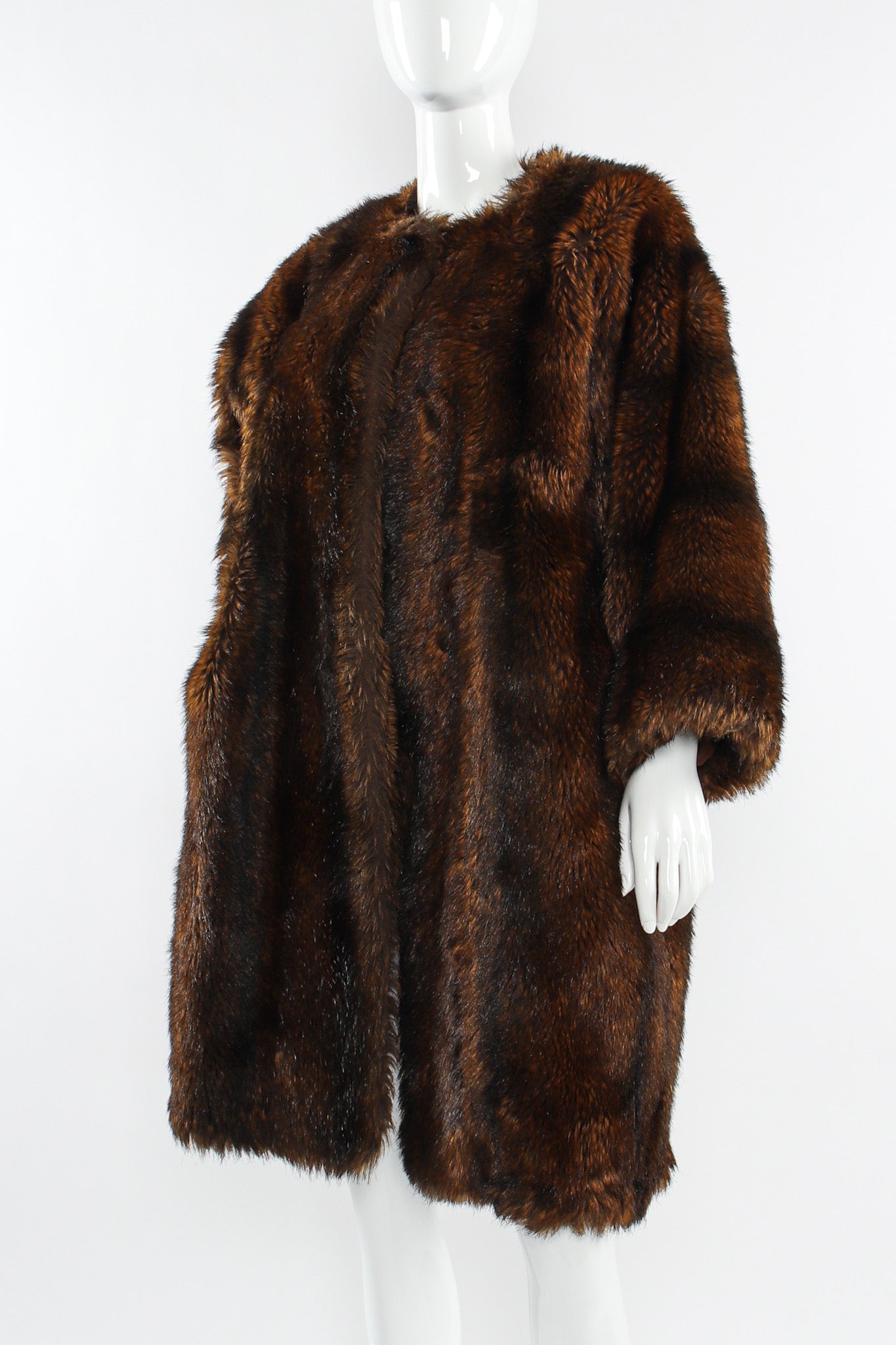 Vintage Moschino Fur For Fun Striped Faux Fur Coat mannequin close angle @ Recess LA