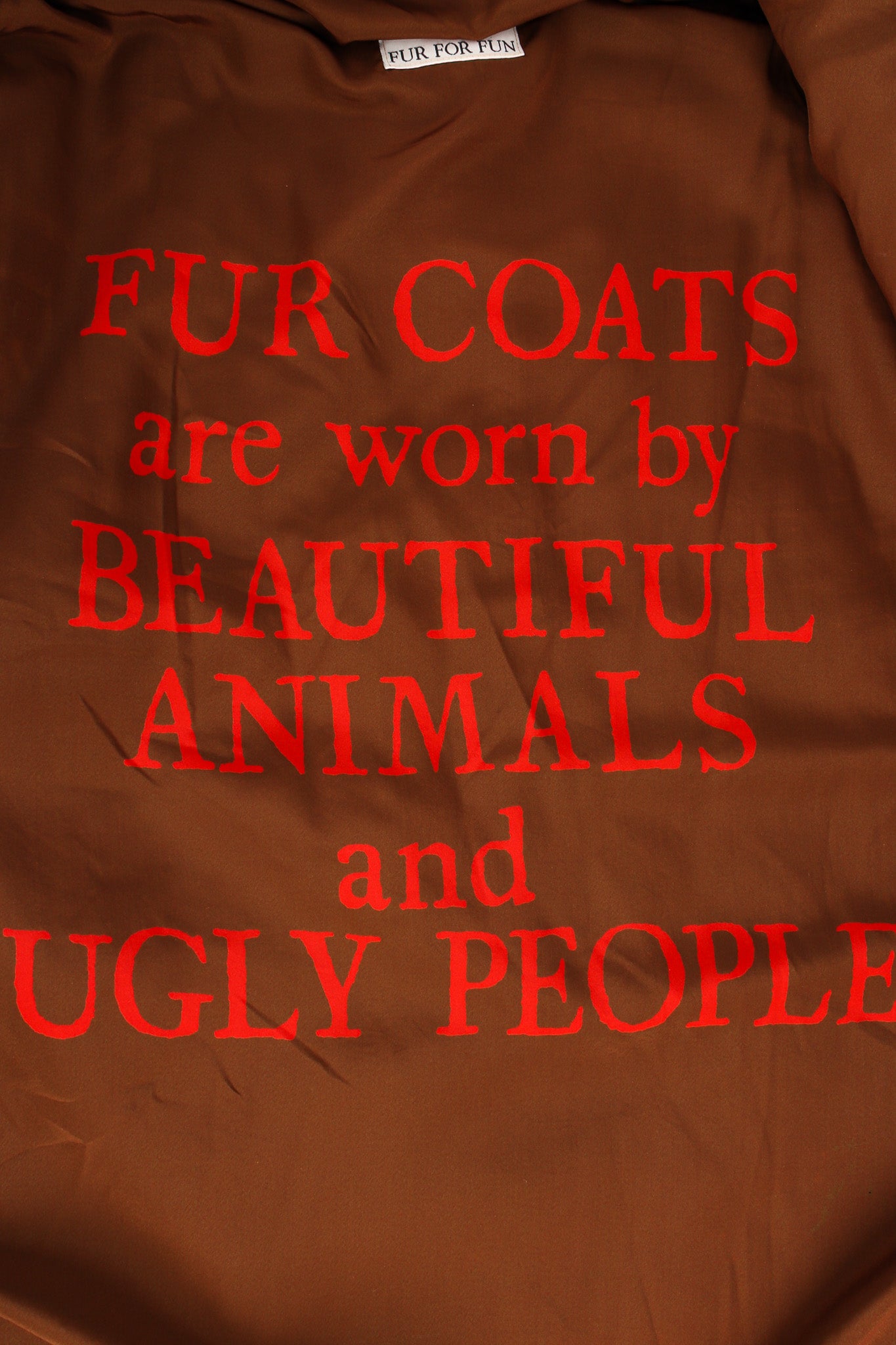Vintage Moschino Fur For Fun Striped Faux Fur Coat quote lining @ Recess LA