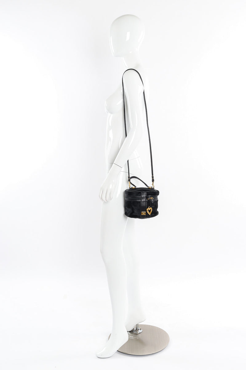 Moschino redwall pony hair mini bucket bag on mannequin @recesslag