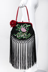Recess Los Angeles Vintage Moschino Embroidered Satin Piano Shawl Frame Handbag