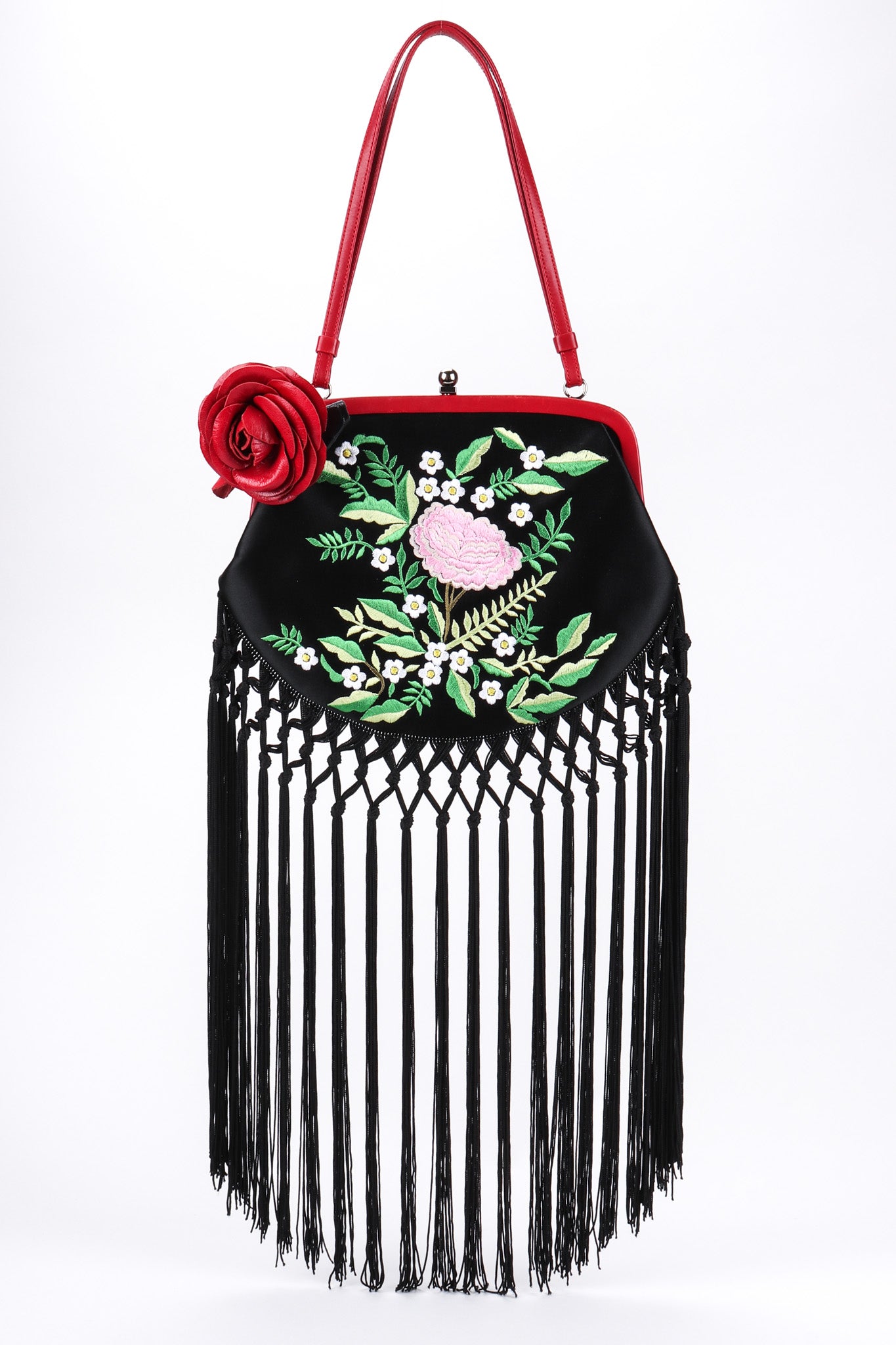 Recess Los Angeles Vintage Moschino Embroidered Satin Piano Shawl Frame Handbag