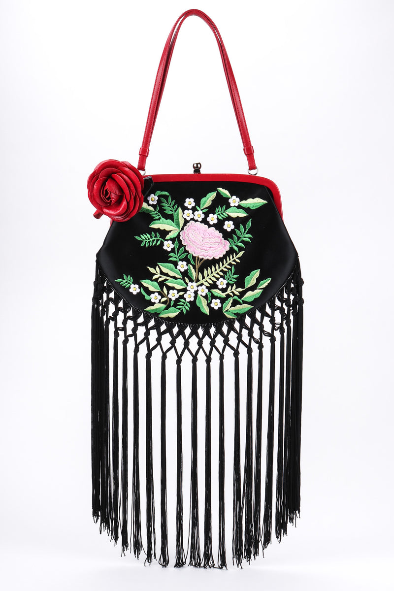 Recess Los Angeles Vintage Moschino Embroidered Satin Piano Shawl Frame Handbag