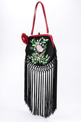 Recess Los Angeles Vintage Moschino Embroidered Satin Piano Shawl Frame Handbag