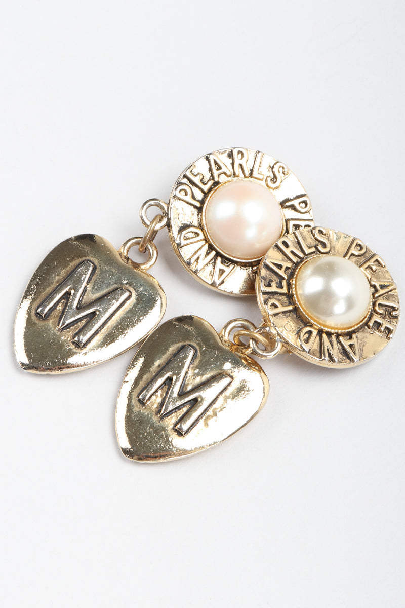 Recess Los Angeles Vintage Moschino Peace & Pearls Heart Drop Earrings