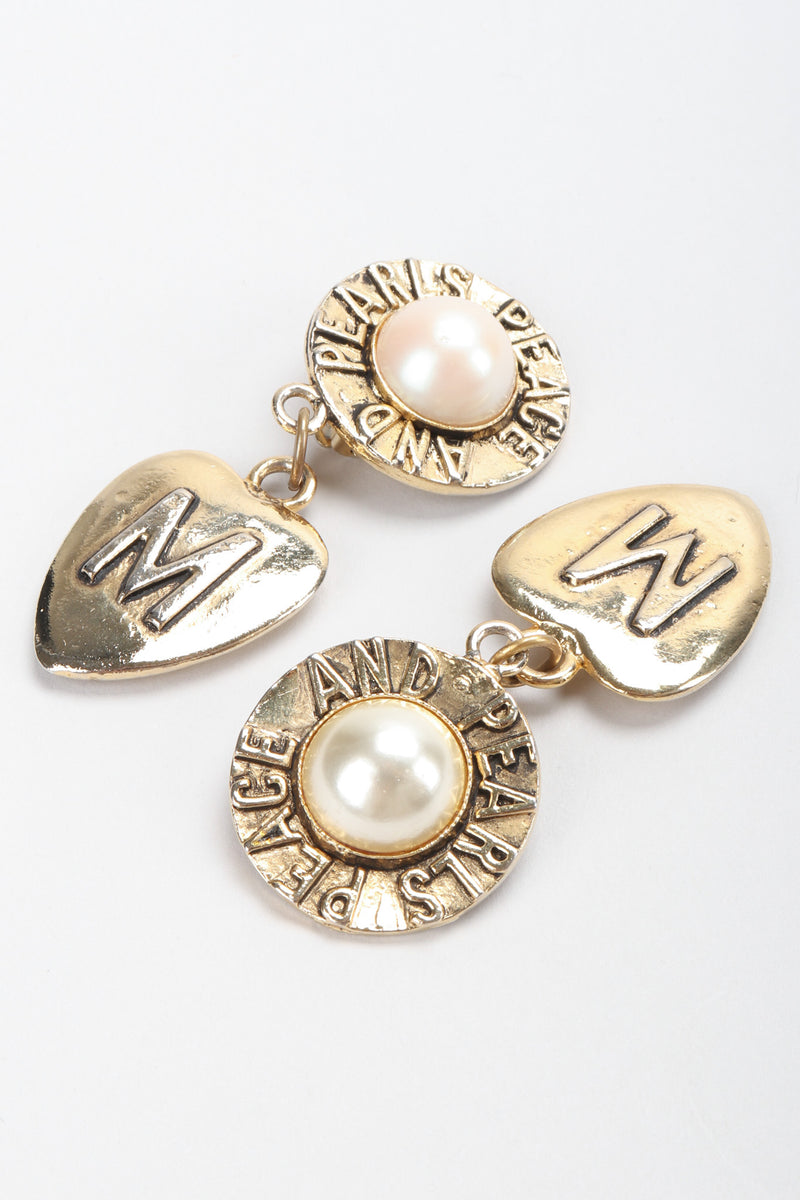 Vintage Moschino Peace & Pearls Heart Drop Earrings – Recess
