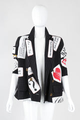 Recess Los Angeles Vintage Moschino Couture Repetita Juvant Jeremy Scott Anarchy Anarchist Label Appliqué Rebel Pinstripe Jacket