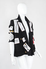 Recess Los Angeles Vintage Moschino Couture Repetita Juvant Jeremy Scott Anarchy Anarchist Label Appliqué Rebel Pinstripe Jacket