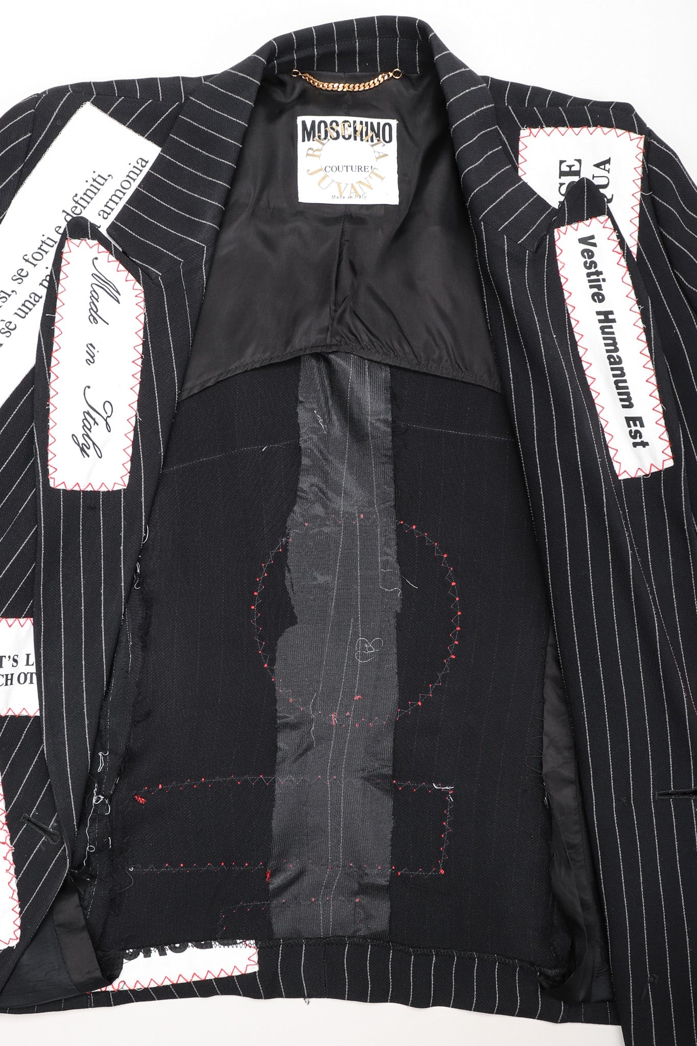 Recess Los Angeles Vintage Moschino Jeremy Scott Anarchy Anarchist Label Appliqué Rebel Pinstripe Jacket