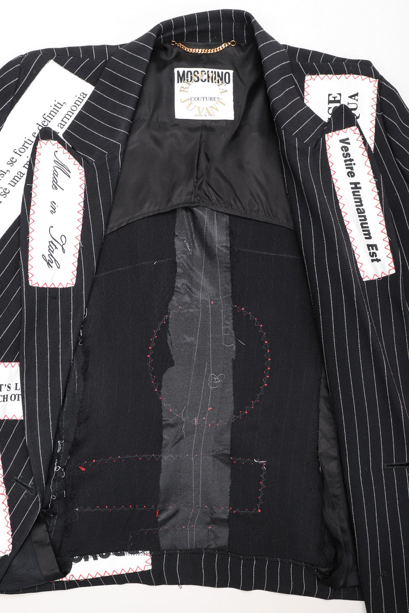 Recess Los Angeles Vintage Moschino Jeremy Scott Anarchy Anarchist Label Appliqué Rebel Pinstripe Jacket