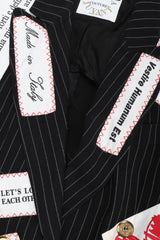 Recess Los Angeles Vintage Moschino Jeremy Scott Anarchy Anarchist Label Appliqué Rebel Pinstripe Jacket