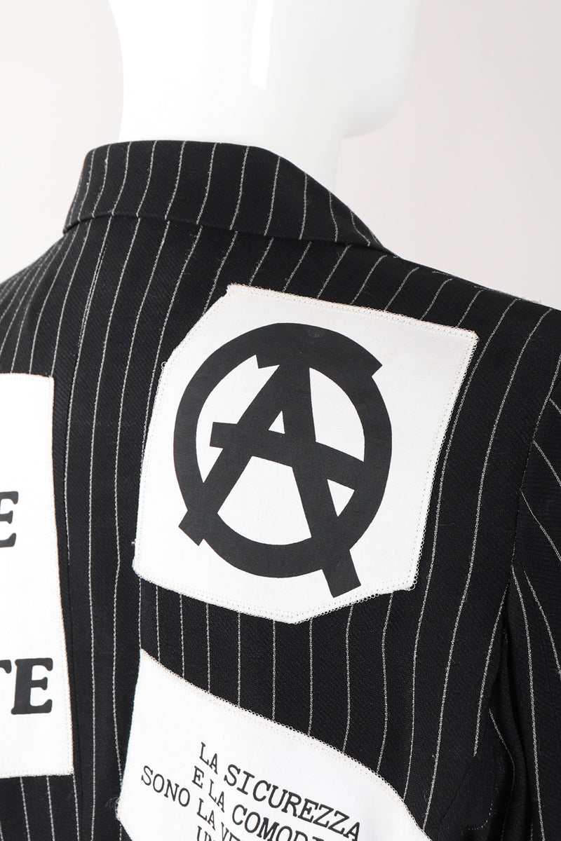 Recess Los Angeles Vintage Moschino Jeremy Scott Anarchy Anarchist Label Appliqué Rebel Pinstripe Jacket
