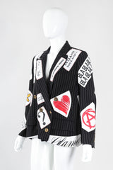 Recess Los Angeles Vintage Moschino Couture Repetita Juvant Jeremy Scott Anarchy Anarchist Label Appliqué Rebel Pinstripe Jacket