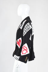 Recess Los Angeles Vintage Moschino Couture Repetita Juvant Jeremy Scott Anarchy Anarchist Label Appliqué Rebel Pinstripe Jacket