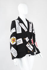 Recess Los Angeles Vintage Moschino Couture Repetita Juvant Jeremy Scott Anarchy Anarchist Label Appliqué Rebel Pinstripe Jacket