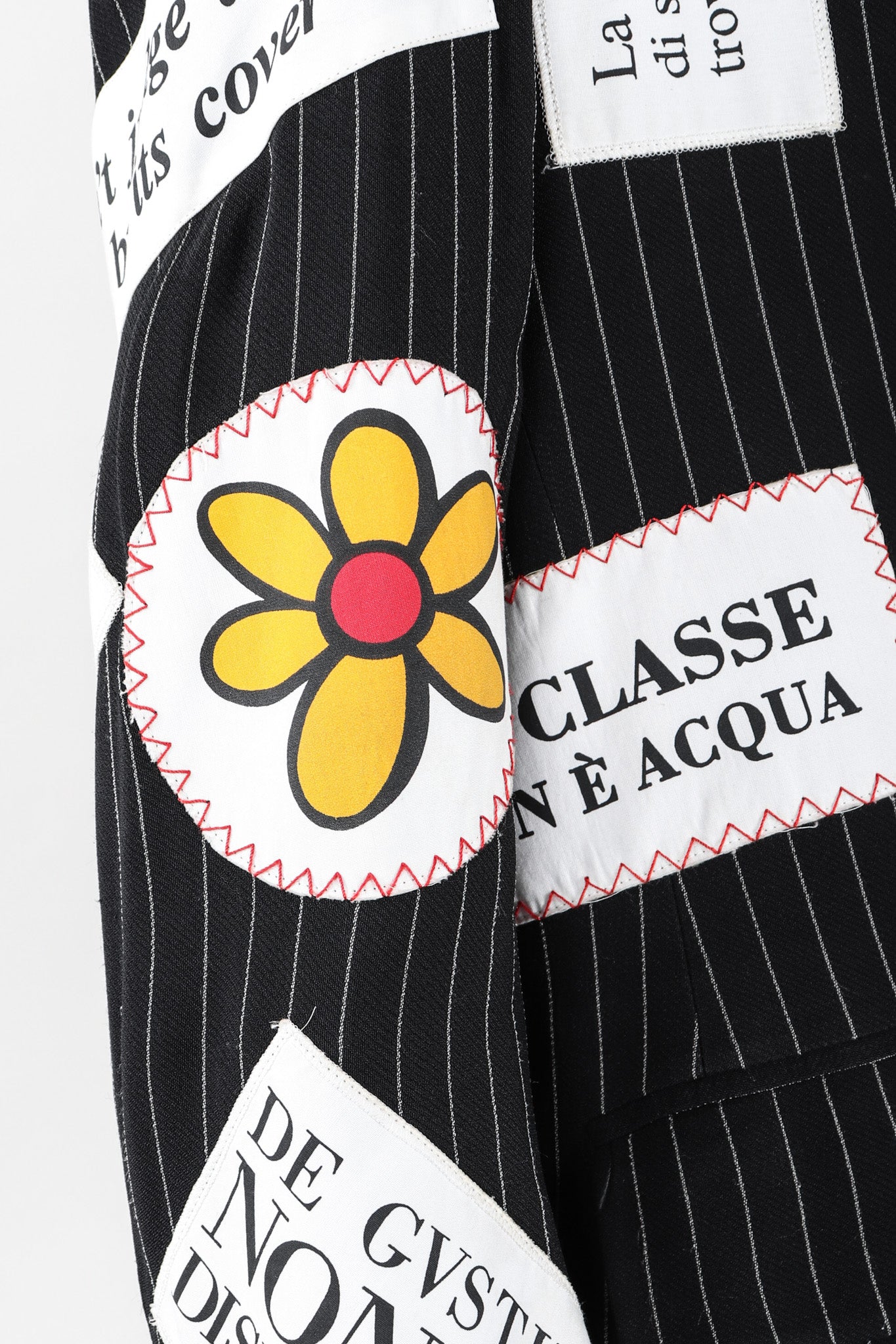 Recess Los Angeles Vintage Moschino Jeremy Scott Anarchy Anarchist Label Appliqué Rebel Pinstripe Jacket