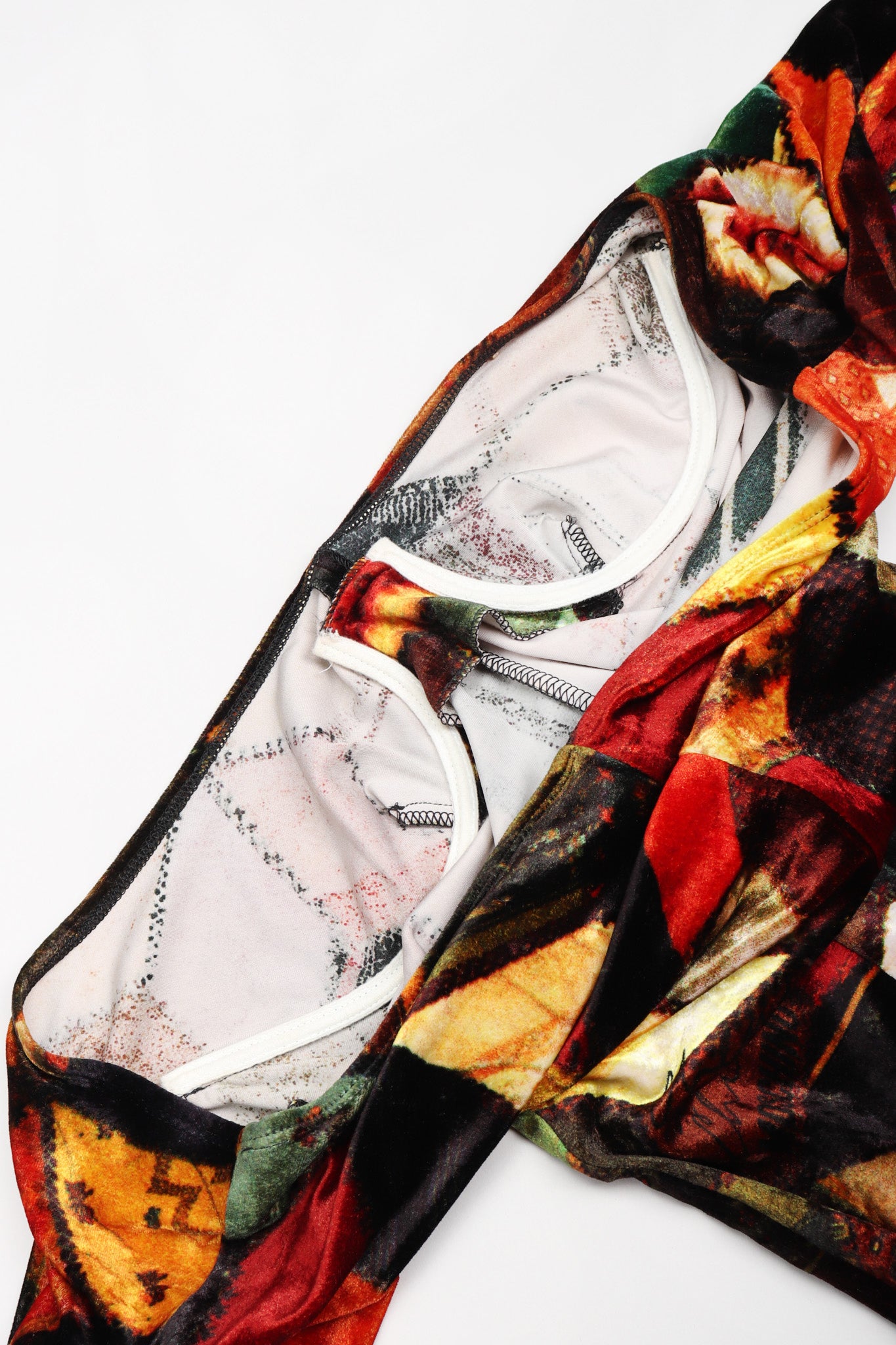 Recess Los Angeles Vintage Moschino Stretch Velvet Patchwork Print Underwire Dress