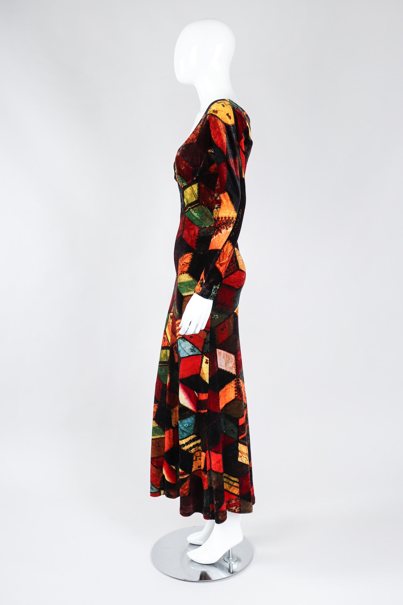 Recess Los Angeles Vintage Moschino Stretch Velvet Patchwork Print Underwire Dress