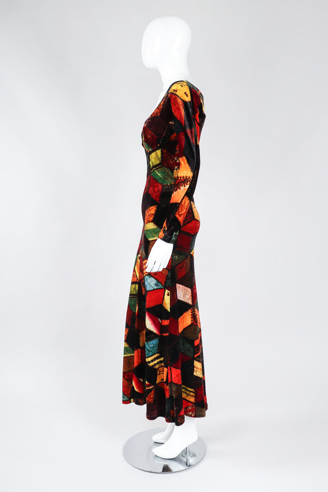 Recess Los Angeles Vintage Moschino Stretch Velvet Patchwork Print Underwire Dress