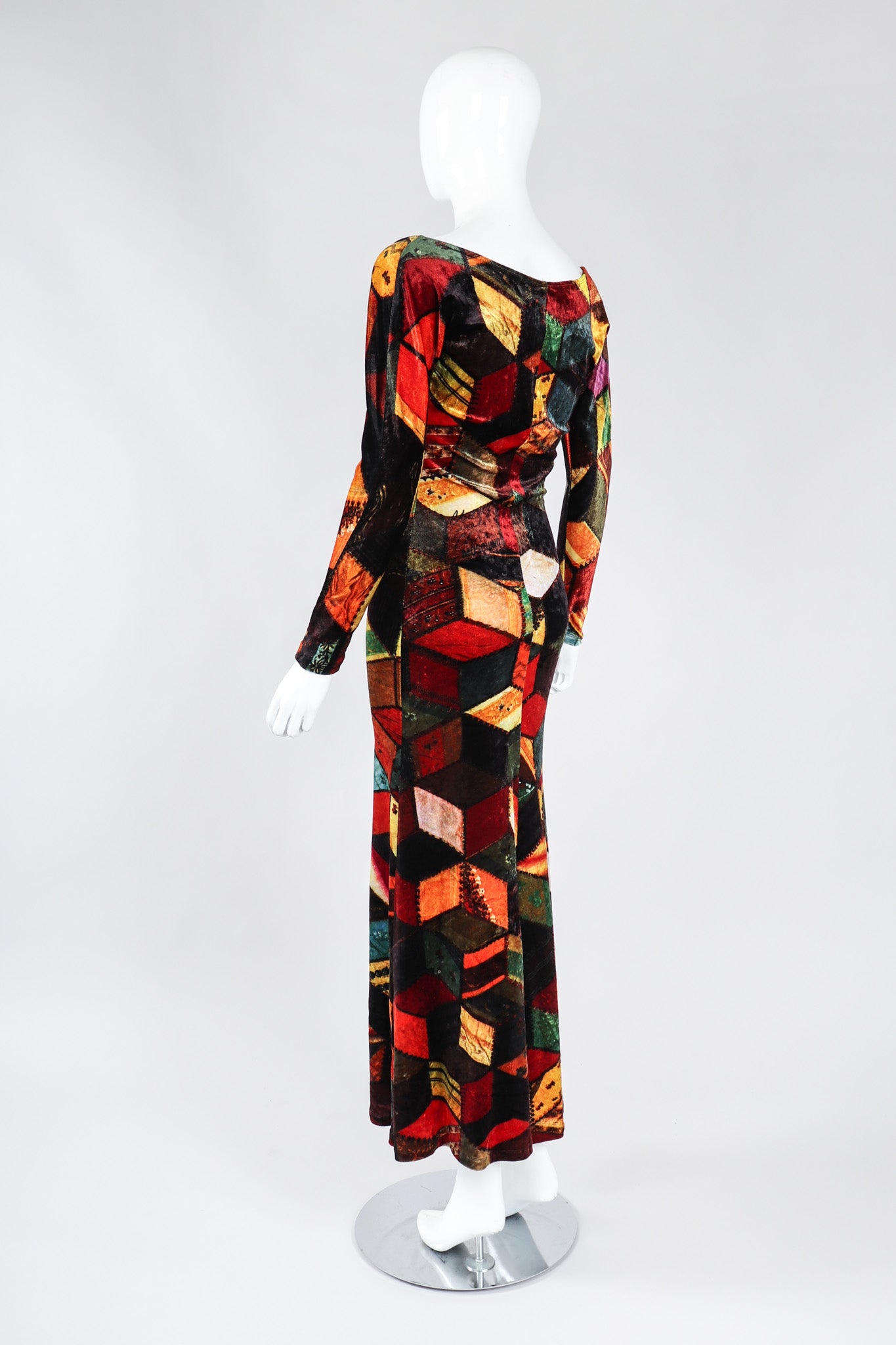 Recess Los Angeles Vintage Moschino Stretch Velvet Patchwork Print Underwire Dress