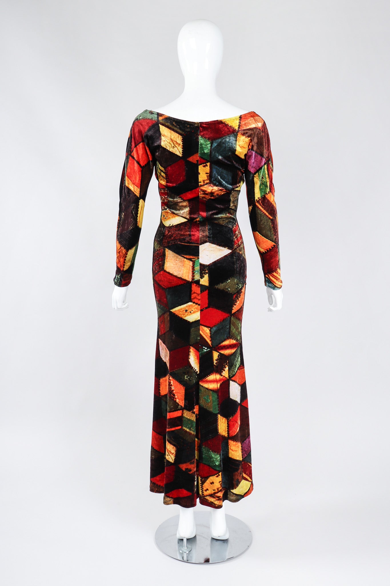 Recess Los Angeles Vintage Moschino Stretch Velvet Patchwork Print Underwire Dress
