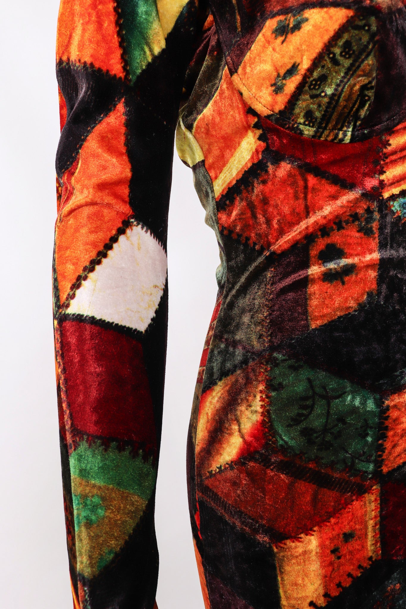 Recess Los Angeles Vintage Moschino Stretch Velvet Patchwork Print Underwire Dress