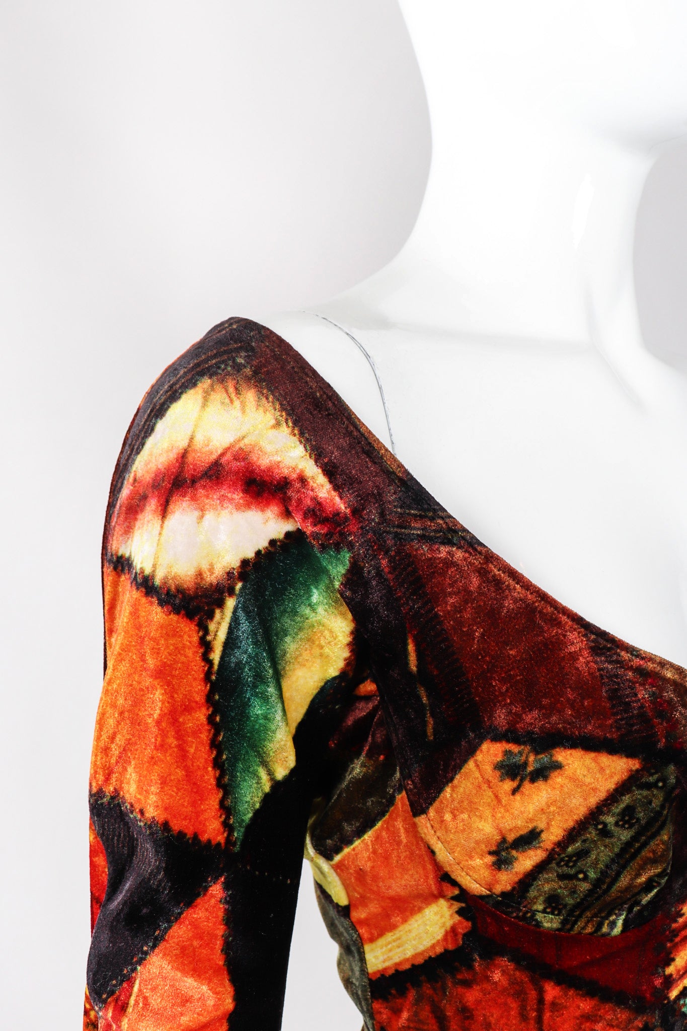 Recess Los Angeles Vintage Moschino Stretch Velvet Patchwork Print Underwire Dress