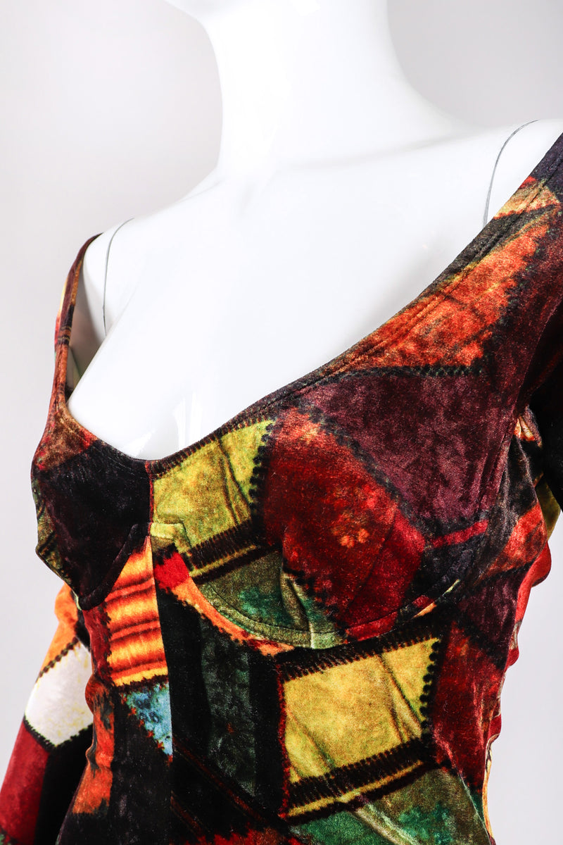 Recess Los Angeles Vintage Moschino Stretch Velvet Patchwork Print Underwire Dress