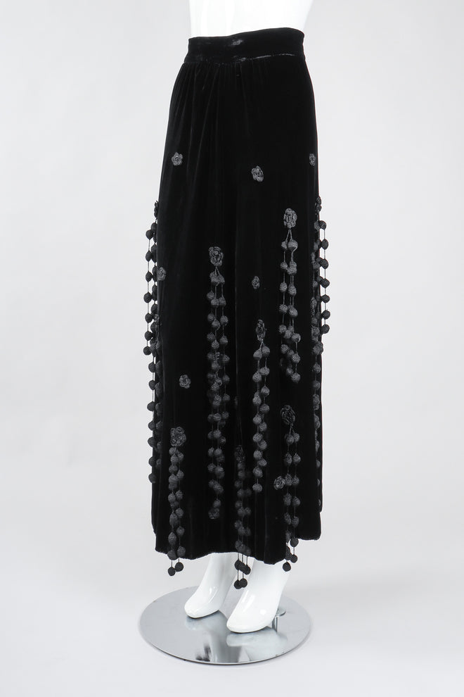 Recess Los Angeles Vintage Moschino Black Velvet Crochet Pompom Fringe Weeping Willow Skirt
