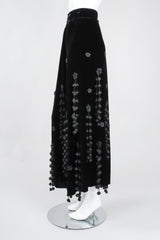 Recess Los Angeles Vintage Moschino Black Velvet Crochet Pompom Fringe Weeping Willow Skirt