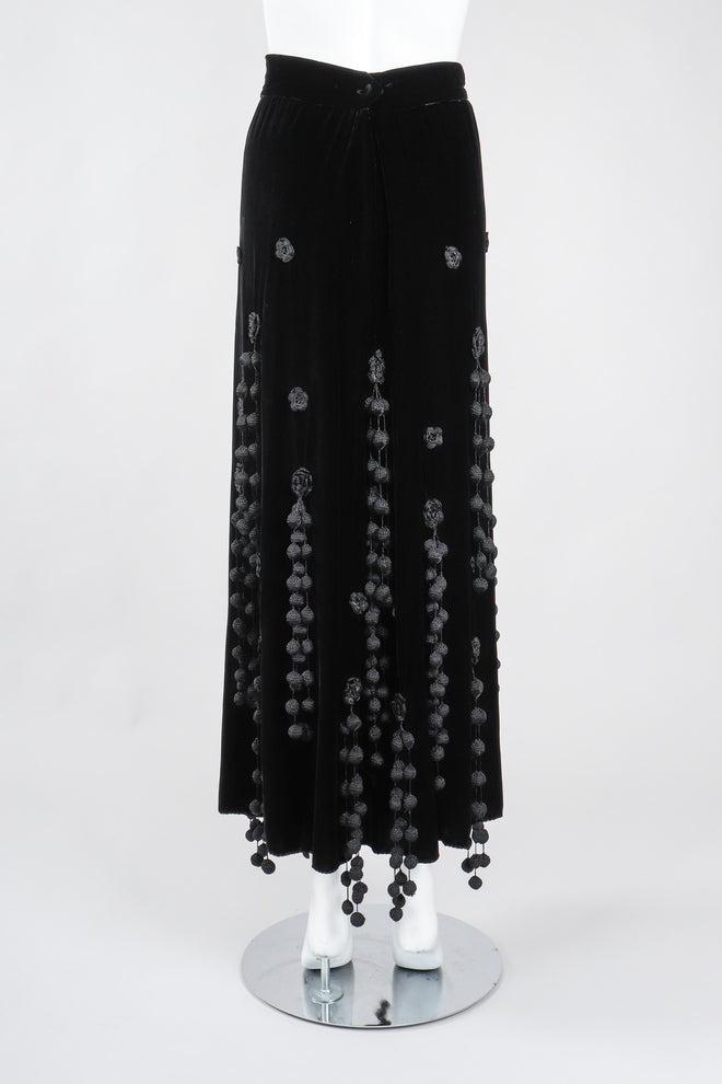 Recess Los Angeles Vintage Moschino Black Velvet Crochet Pompom Fringe Weeping Willow Skirt