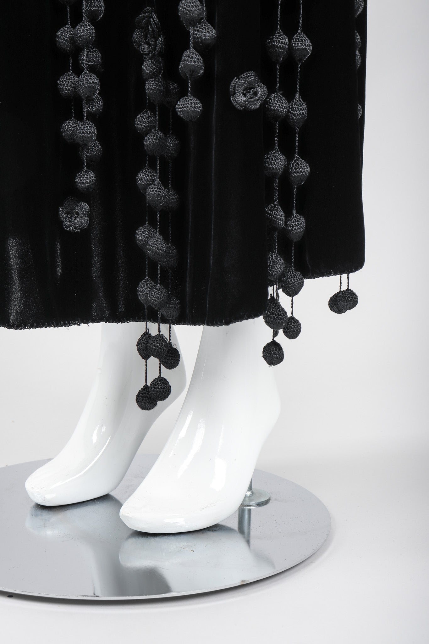 Recess Los Angeles Vintage Moschino Black Velvet Crochet Pompom Fringe Weeping Willow Skirt