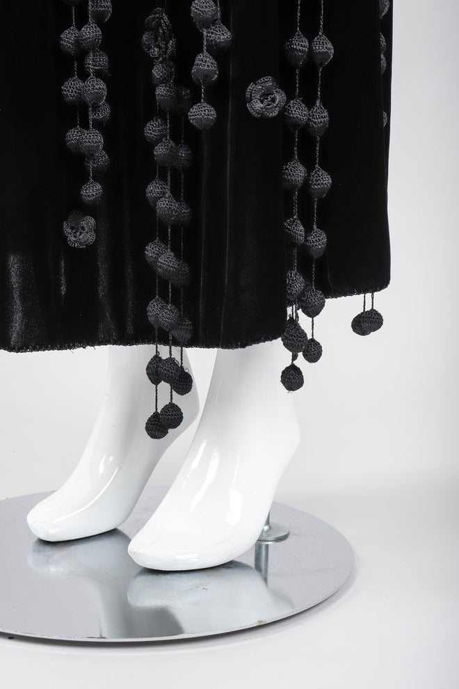 Recess Los Angeles Vintage Moschino Black Velvet Crochet Pompom Fringe Weeping Willow Skirt