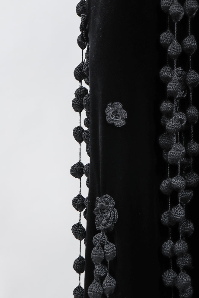 Recess Los Angeles Vintage Moschino Black Velvet Crochet Pompom Fringe Weeping Willow Skirt