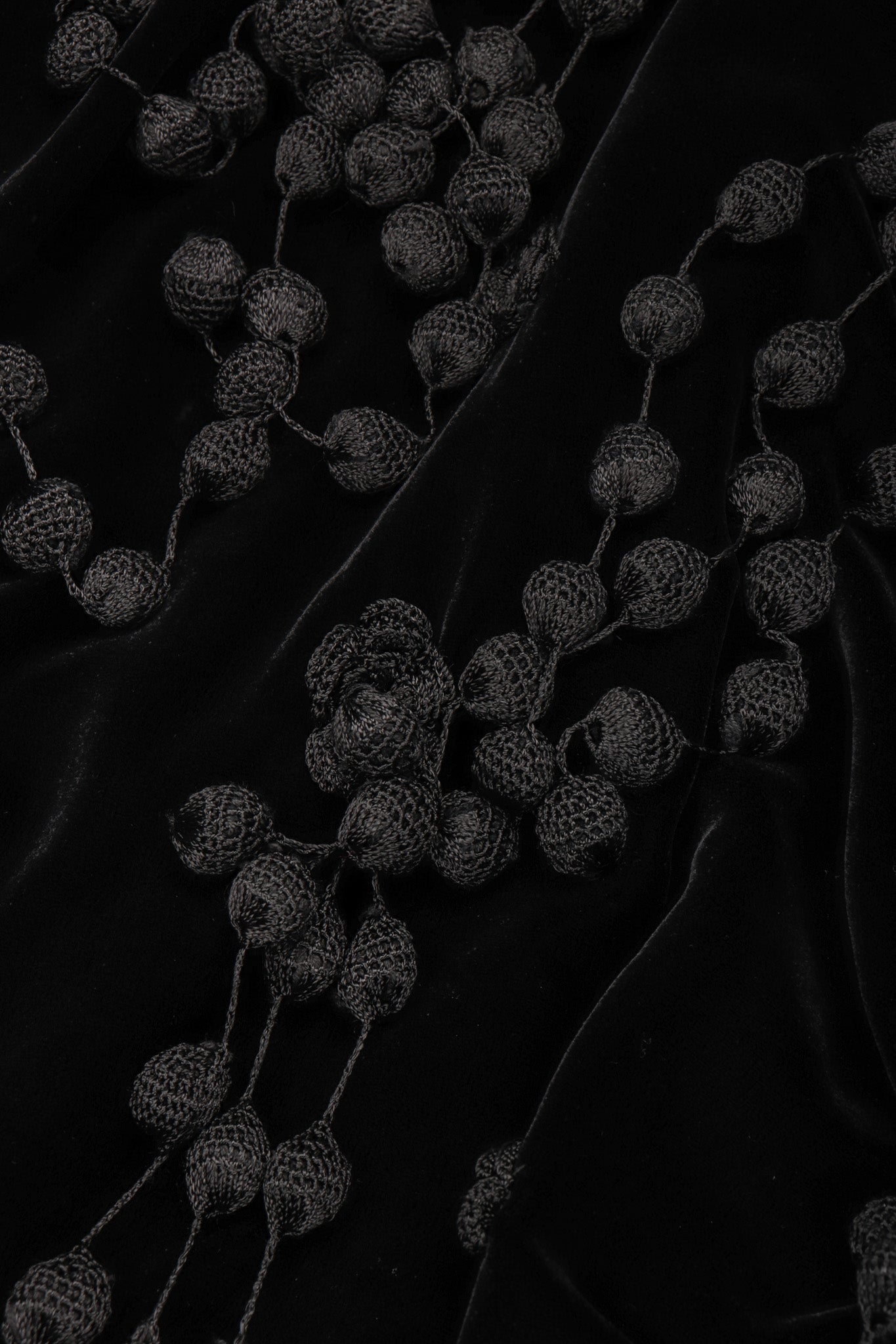 Recess Los Angeles Vintage Moschino Black Velvet Crochet Pompom Fringe Weeping Willow Skirt