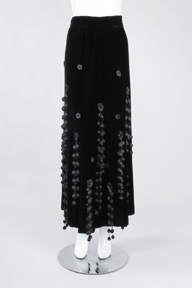 Recess Los Angeles Vintage Moschino Black Velvet Crochet Pompom Fringe Weeping Willow Skirt