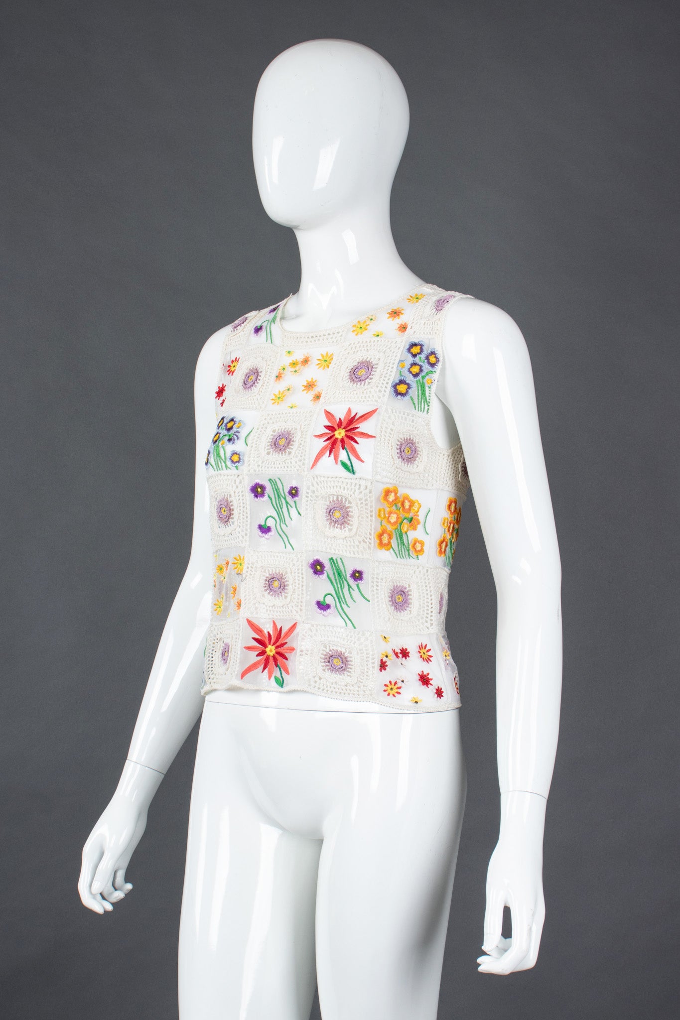 Recess Los Angeles Vintage Moschino Cheap And Chic Sheer Floral Embroidered Crochet Top