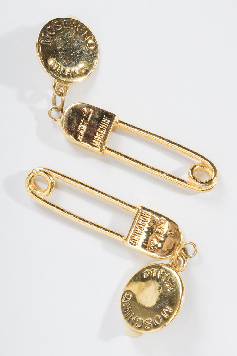 Vintage Moschino I Believe In Punk Chic Safety Pin Earrings at Recess Los Angeles